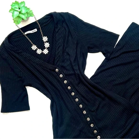 Reformation Black Ribbed Button Down Midi Neada Knit Sweater Dress Size Small S - Picture 2 of 11